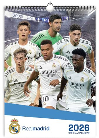 Grupo Erik - Calendrier 2026 Mural Grand Format Real Madrid - Calendrier Mural 2026 Mensuel : Format A3 │ Idee Cadeau : Calendriers Muraux │ De Janvier à Décembre (29,7x42 cm)