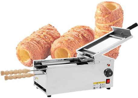 KJZQXYX 1500W Electric Chimney Cake Machine Oven, Commercial Cake Pop Roller Machine, Chimney Bread Roll Grill Maker for Restaurant (Stainless Steel 110V)
