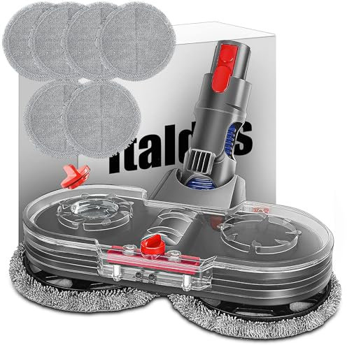 Italdos Spazzola Testa di Mocio Elettrico per Dyson V7/V8/V10/V11/V15 con serbatoio d'acqua removibile, 3 paie di Panni in Microfibra