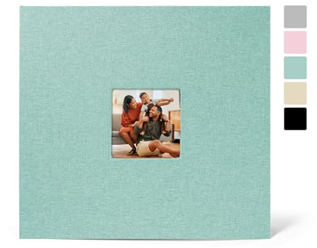 12x12 Inch Large 3 Ring Binder Scrapbook Photo Album, Linen Cover Scrap Book with 50 Plastic Sleeves 100 Pages 12 x 12 Scrapbooks White Pages for Wedding Baby Adventure Travel Women Kids (Cyan Blue)