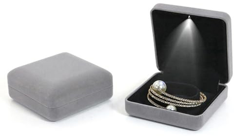 HSLFUAI Scatola portagioielli di lusso con luce Confezione regalo in flanella con illuminazione a LED per anello, catena o bracciale, scatola di alta qualità per fidanzamento
