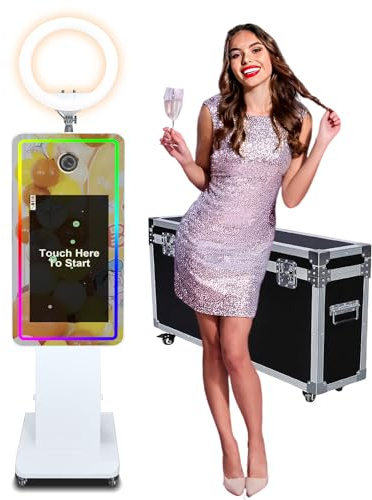 Spiegel Photo Booth mit 32 Zoll Touchscreen, Kamera Selfie Photobooth Maschine Inklusive LED RGB Ringlicht & Flight Case für Hochzeit Geburtstag Abschlussfeier Events (Photo Booth)