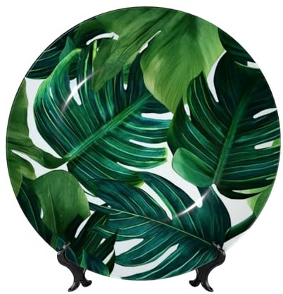 DDTKLSNV Assiettes décoratives en porcelaine anglaise en forme de feuilles de bananier de 15,2 cm avec présentoir, assiettes à dîner, décorations murales en céramique pour la maison, le bureau, la