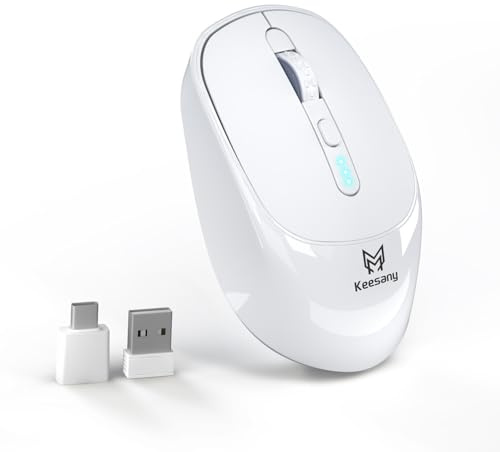 Keesany Wireless Rechargeable Mouse | Battery Indicator | 2.4G Silent Portable Mouse | 4-Level DPI Adjustable (800/1200/2400/3200)-White