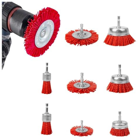 ZHYUAN 8 pezzi Spazzole in Nylon Set, otto misure, Set di spazzole abrasive, asta esagonale, Spazzole in nylon, Set di spazzole in nylon, per la molatura, la pulizia e la rimozione della ruggine