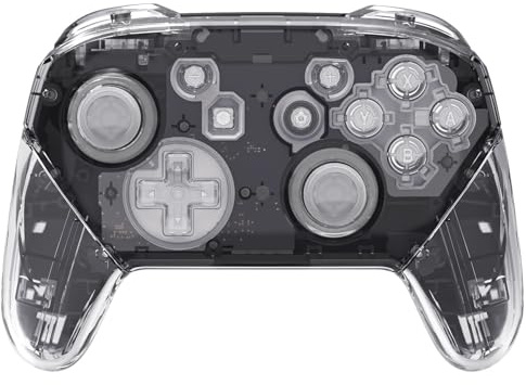 eXtremeRate Faceplate Backplate Handles for Nintendo Switch Pro Controller, Crystal Clear Replacement Hand Grip Housing Shell for Nintendo Switch Pro - Controller Without