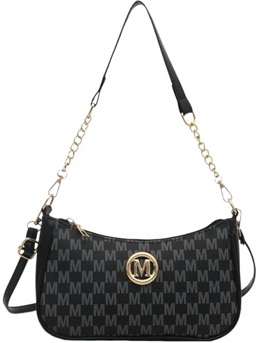 Uoocg Kleine Handtasche Damen M Buchstaben Muster Elegant Schultertasche Pu Leder Crossbody Taschen Umhängetasche mit Verstellbarer Schultergurt