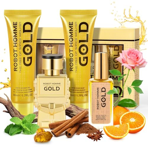 Coffret Cadeau Homme,Parfum Homme avec 2 x Eau de Parfum, Gel Douche et Lotion Apres Rasage, Format Voyage, Notes Boisées épicées, Convient à un Usage Quotidien