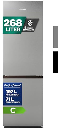 Heinrich´s Kühlgefrierkombination 268 Liter, Kühlvolumen 198L, Gefrierfach 71L,LED Beleuchtung,Kühlschrank Türanschlag wechselbar, leise 36dB,große Tiefkühlboxen, 7 Temperaturstufen, (edelstahl-inox)