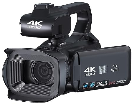 Full 4K UHD 60FPS Videocámara Vintage For Transmisión En Vivo Vlog 18X 64MP Cámara De Video Grabadora Digital Pantalla Giratoria 4  Imágenes Nítidas Detalladas(With 64G SD Card,Wireless MIC Light)