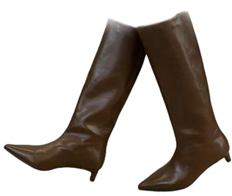 WXDTW Botas altas hasta la rodilla para mujer, botas altas hasta la rodilla con tacón de gatito para mujer, a la moda, informales, puntiagudas, pantorrilla ancha, botas largas, negro b, 40.5 EU