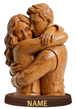 Personalizzato coppia foto stile legno ornamenti scrivania placca statuetta, personalizzato legno foto ritratto cornice scultura scrivania segno statuetta regalo per coppia amico della famiglia