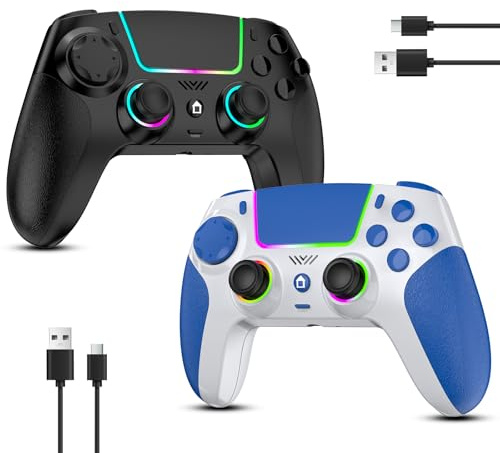 Reddening for PS4 Controller 2 Pack for PS4/PS3/Pro/PC/MAC/iOS/Android/Steam Deck, Gamepad with RGB Light/Programmable Buttons/Dual Vibration/Turbo/Touchpad/6-Axis Gyro/Headphone Jack/1000 mAh Battery
