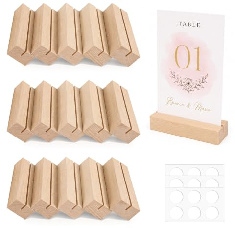 12 Stück Kartenhalter Holz 10 x 2.5 x 2cm Tischkartenhalter Holzständer | Fotohalter Holz mit Doppelseitigen Stabil Postkartenhalter Menükartenhalter für Hochzeiten, Restaurants, Bankette und Party
