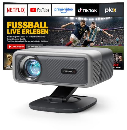 Smart Beamer 4K【Netflix-Fähig & Dolby Audio】VISSPL 4000 ANSI Video Projektor,Autofokus&Trapezkorrektur,1080P Full HD WiFi6 Bluetooth Heimkino/Outdoor Beamer mit 360°-Halter für Handy【Upgrade Version 】