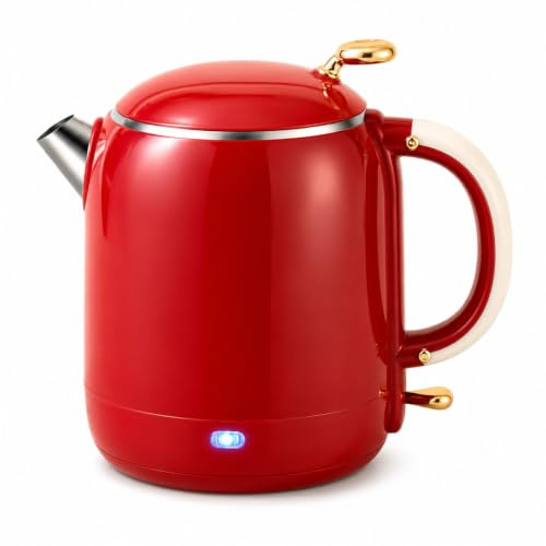 Bollitore Elettrico 1L 1355W Interno in Acciaio Inox Facile Versare Rosso Red,1L