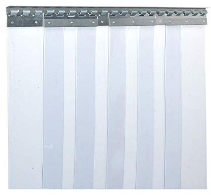 PVC-Streifenvorhang Industrie-Streifenvorhang 3x300mm, BxH 1,25x2,00m, transparent, komplett vormontiert, Edelstahl, wetterfest, spritzwassergeschützt