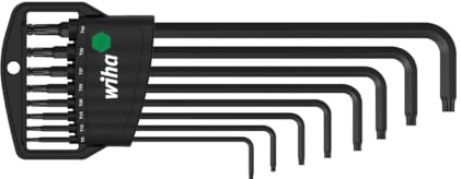 Wiha Stiftschlüssel Set im Classic Halter TORX® Kugelkopf, schwenkbar für schwer zugängliche Bereiche, 8-tlg. brüniert in Blister (32395)