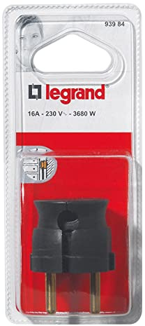 Legrand LEG93984 Französischer Stromstecker, Stecker-Typ E, 16 A, besonders flach, seitlicher Ausgang, Schwarz