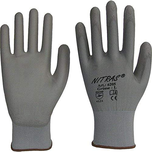 240 Paar NITRAS 6205 Nylon Handschuh PU grau, Gr.: XL / 9