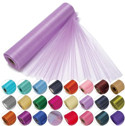 Trimming Shop Premium-Organza-Rolle, Schneetuch — 25 m x 29 cm — Taschentuch, Tischläufer, Schärpen, Stuhlhussen, Bögen, Schmuck, Dekoration für Hochzeitspartys, Helles Violett