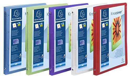 Exacompta 519699E 5er Pack Präsentationshefter KreaCover Kunststoffbezug außen und innen. 4 Ring-Mechanik DIN A4 Rücken 20mm ideal für Angebots- und Unternehmenspräsentationen farbig sortiert