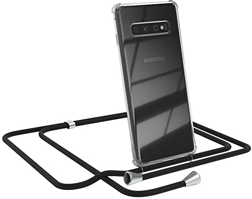 EAZY CASE Handykette kompatibel mit Samsung Galaxy S10 Handyhülle mit Umhängeband, Handykordel mit Schutzhülle, Silikonhülle, Hülle mit Band, Stylische Kette mit Hülle für Smartphone, Schwarz