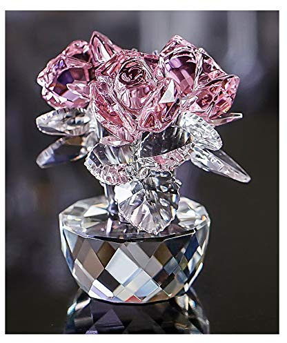 QFkris Bouquet di rose in cristallo rosa in vetro, ornamento da collezione per la festa della mamma