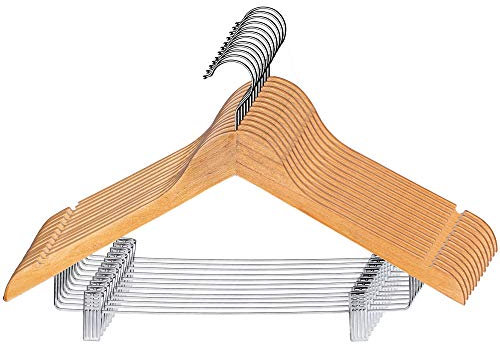 KADAX Cintre en Bois avec Clips Métalliques, Deux Encoches, Crochet Rotatif à 360°, pour Vêtements, Pantalon, Chemise, Jupe, Costume, Veste, Antidérapant (12)