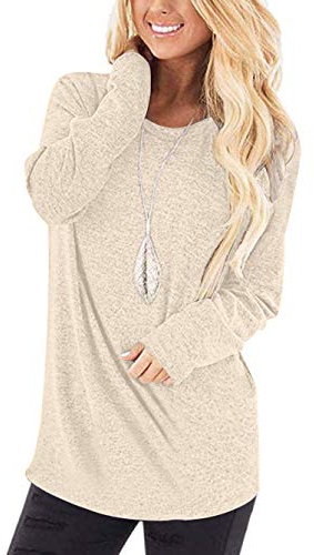 WNEEDU Damen Langarmshirt Lose Casual Pullover Rundhals Leicht Tops