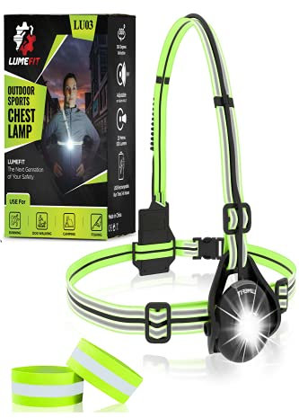 LUMEFIT Lauflicht mit Reflektoren zum Joggen und Laufen, mit 500 Lumen FrontTaschenlampe, 120° verstellbar, Laufgürtel mit rundum-Reflektoren, rotes Rücklicht, mit Akku