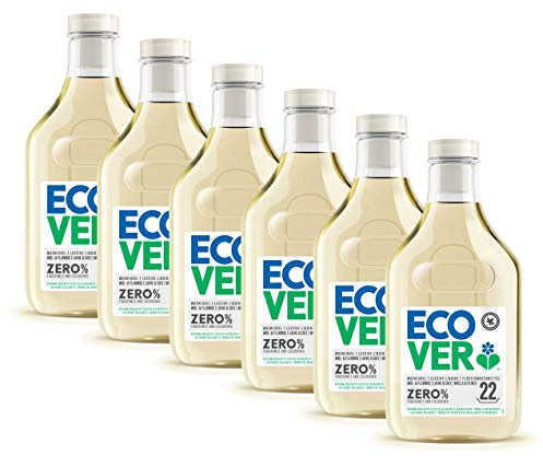 Ecover Flüssigwaschmittel Zero ohne Enzyme, sanft für empfindliche Haut, hypoallergen, geeignet für Babys, Weiß, 6 x 1,5 l