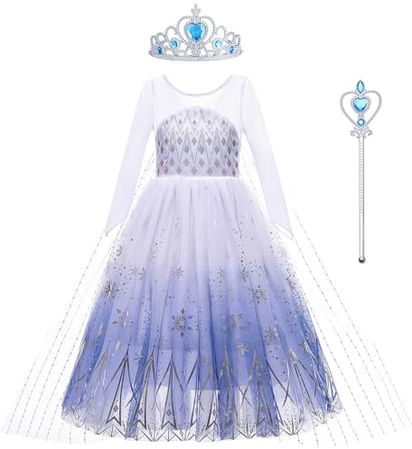 KANDEMY Mädchen Prinzessin Kostüm mit Schleppe Fasching Kostüme für Kinder Eisprinzessin Kleider Faschingskostüme Cosplay Karneval Verkleidung Party Blau 130