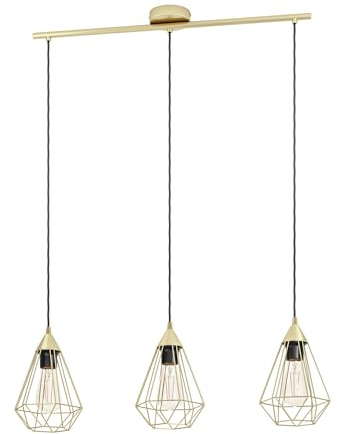 EGLO Pendelleuchte Tarbes, 3 flammige Hängelampe | Hängeleuchte aus Metall in Messing-Gebürstet, Esstischlampe, Wohnzimmerlampe hängend mit E27 Fassung, L 79 cm