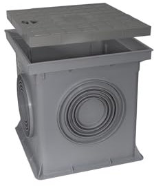 Marley Deutschland Einlaufschacht ohne Boden 300x300mm mit Schachtdeckel Hofablauf Bodenablauf Kunststoff, Grau