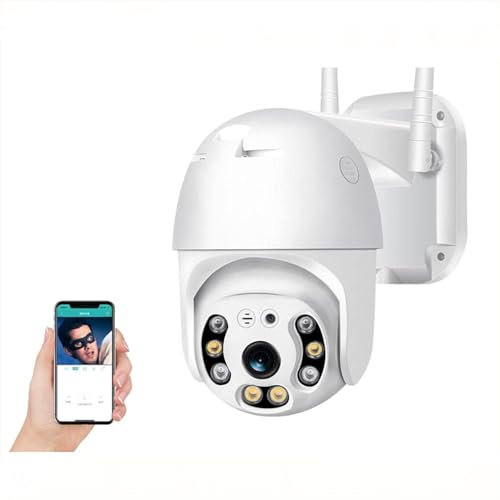 Cámara De Seguridad Al Aire Libre, HD 1080P Doble Antanne Wifi PTZ Cámara IP Al Aire Libre Impermeable Inalámbrico IP Cam 2MP Cámara De Seguridad Noche Visión Webcam
