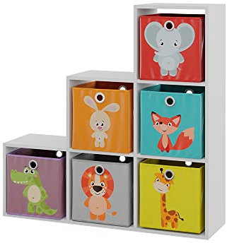 Vicco Treppenregal, Weiß, 107.2 x 107.8 cm mit Faltboxen Opt.1