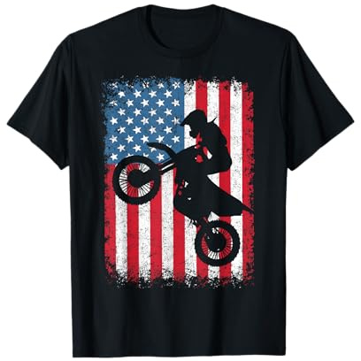 Dirt Bike Motocross Biker American Flag 4th of July Boys Men T-Shirt