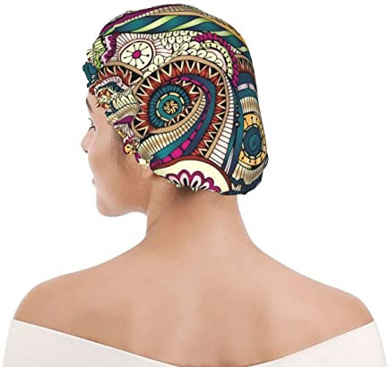 Wiederverwendbare Duschhaube Retro Blumenmuster Duschhauben für Frauen Wasserdichter Badehut Elastisches Haar Badehauben Doppelt WasserdichtBadehaube für alle Haarlängen
