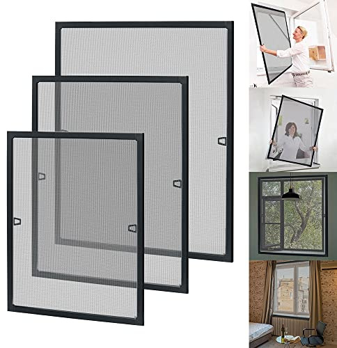 TRMLBE Zanzariera per finestra con telaio in alluminio, 80 x 100 cm, zanzariera per finestre, senza forature e viti, colore: nero