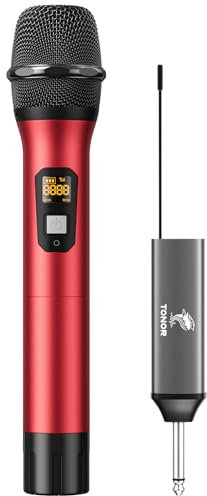 TONOR Drahtloses Mikrofon, UHF Metall Kabelloses Handmikrofon System mit wiederaufladbarem Receiver, 1/4 “ Ausgang für Verstärker, PA-System, singende Karaoke Maschine, 60m (TW620), Rot
