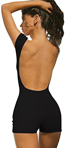 BKEPDY Tutina Donna Aderente Corta Tuta Intera Donna Elegante Jumpsuit Donna Bodysuit Senza Schienale Yoga Intera Jumpsuits Tutina Comoda e Aderente (nero L)
