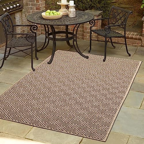 Teppich-Traum In- & Outdoor Teppich Rautenmuster Beige Braun 140x200 cm | Pflegeleicht, UV-beständig, robust, strapazierfähig und langlebig, flach gewebt, für Balkon, Terrasse, Garten und Wohnbereich
