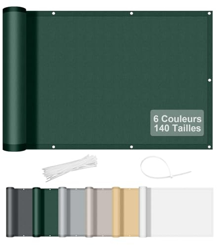 AXT SHADE Taille Personnalisée Brise Vue Balcon 1x8m Imperméable Cache Vue Balcon Protection UV Opaque Résistant aux Contre Vent avec Trous et Serre Câbles pour Exterieur Terrasse-Vert