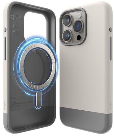 elago Cover Magnetica Glide Compatibile con iPhone 15 Pro Custodia, Compatibile con MagSafe, Design Bicolore, Protezione Competa [PC + TPU], Protezione Fotocamera Migliorata (Beige/Grigio Medio)