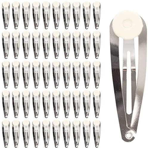 Yoosit Lot de 50 petites pinces à cheveux rondes et plates argentées de 5 cm pour travaux manuels, barrettes à cheveux vierges unies, épingles à cheveux, loisirs créatifs, décoration pour cheveux,