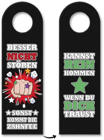 Betreten verboten - kannst rein kommen Türhänger 3er Set mit Faust fürs Zimmer von Teenagern oder Männern, die ihre Ruhe möchten mit lustigem Zahnfee Witz