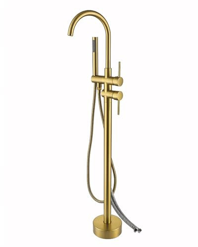 BiaoTeng Badewannenarmatur Mit Handbrause Gold, Badewannen Armaturen Freistehend Wandanschluss Heiß oder kalt Messing Wannenarmatur Freistehend, Gold