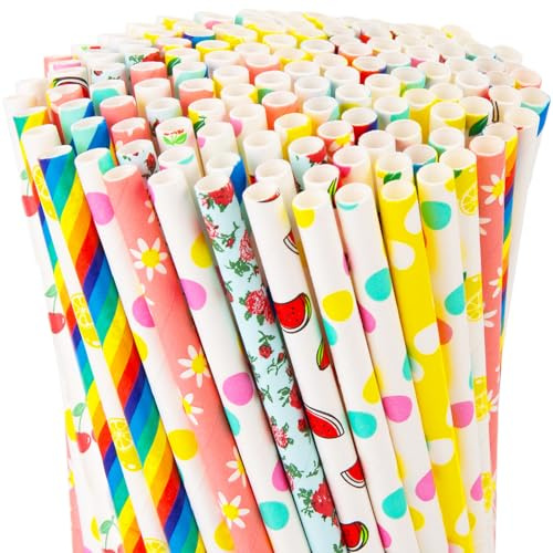 HAKACC 180PCS Paper Straws for Drinking, 9 Different Patterns Party Straws Disposable Drinking Straws for Birthday Wedding Holiday DIY Decorations