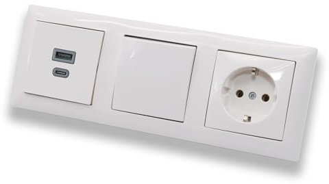 EBROM USB-C und USB-A Unterputz Steckdose/Lader, 45+15 Watt Leistung, Schnellladefunktion für Wearables, Smartphones und Tablets + Busch Jäger Tastschalter 2020US + Steckdose 20EUC-914 Balance Si